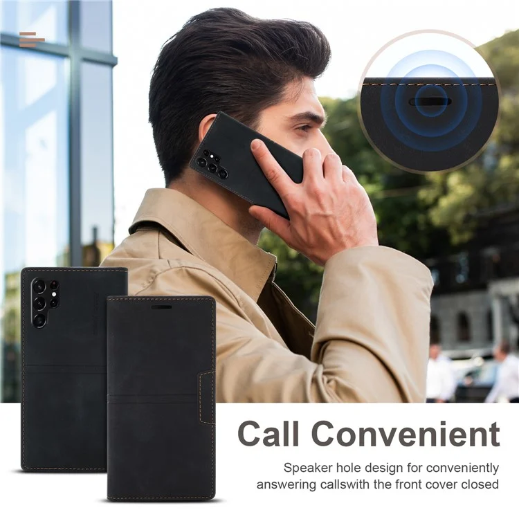 Para Samsung Galaxy S24 Ultra Case Auto Closing Magnetic Phone Wallet Cover - Negro