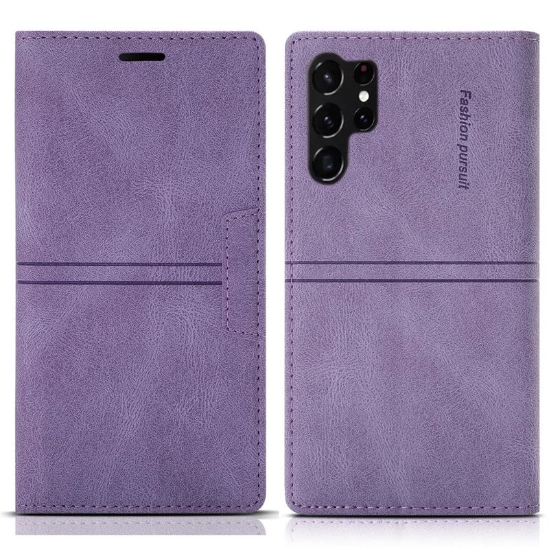 For Samsung Galaxy S24 Ultra Case Auto Closing Magnetic Phone Wallet Cover - Purple