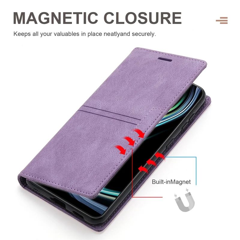 For Samsung Galaxy S24 Ultra Case Auto Closing Magnetic Phone Wallet Cover - Purple