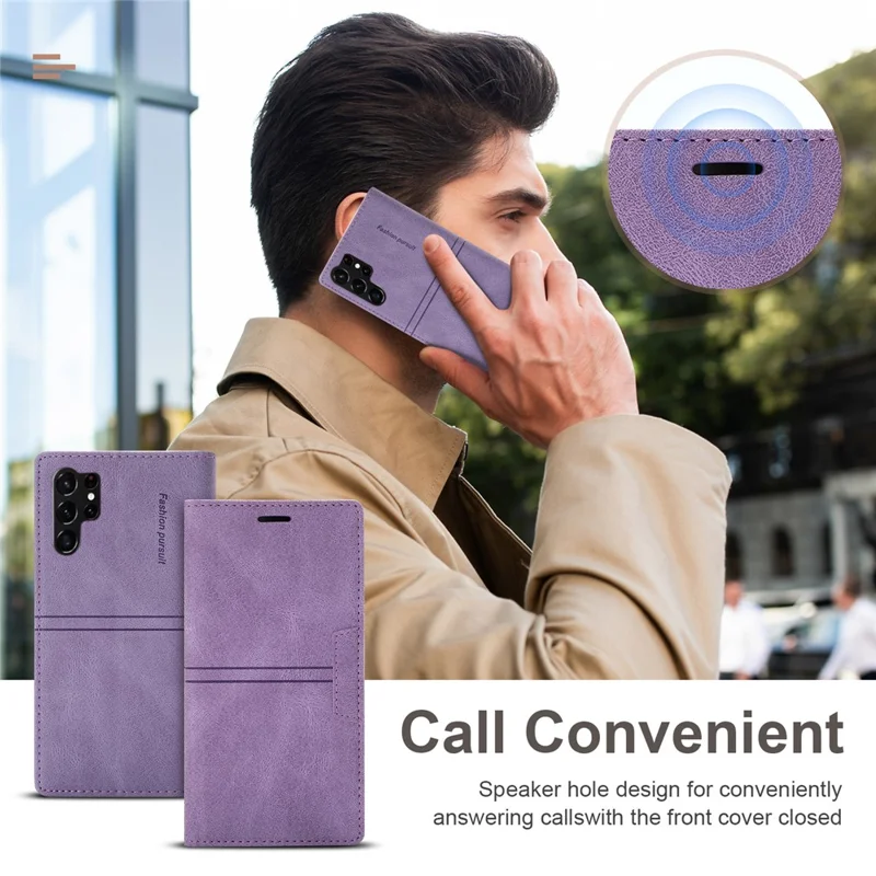 For Samsung Galaxy S24 Ultra Case Auto Closing Magnetic Phone Wallet Cover - Purple