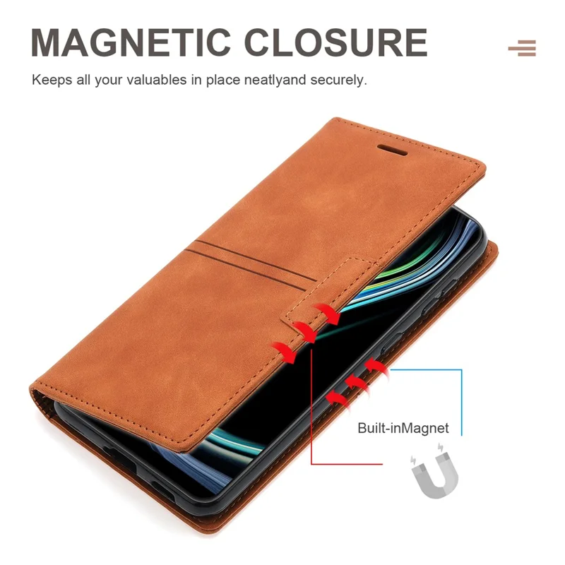 For Samsung Galaxy S24 Ultra Case Auto Closing Magnetic Phone Wallet Cover - Brown
