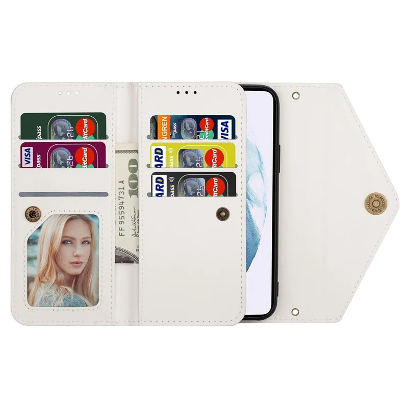 N.BEKUS For Samsung Galaxy S24 Skin-touch Wallet Cell Phone Cases with Short + Long Strap - White