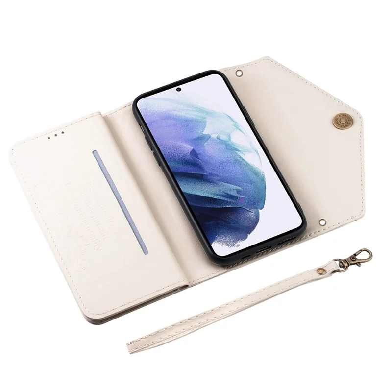 N.BEKUS For Samsung Galaxy S24 Skin-touch Wallet Cell Phone Cases with Short + Long Strap - White