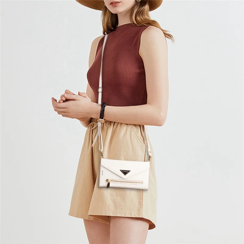 N.BEKUS For Samsung Galaxy S24 Skin-touch Wallet Cell Phone Cases with Short + Long Strap - White