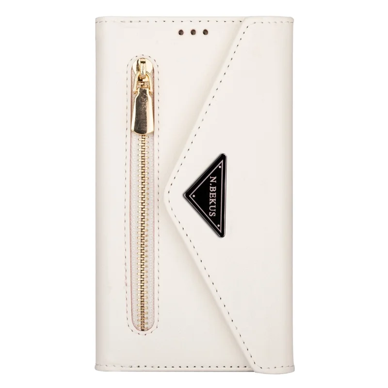 N.BEKUS For Samsung Galaxy S24 Skin-touch Wallet Cell Phone Cases with Short + Long Strap - White