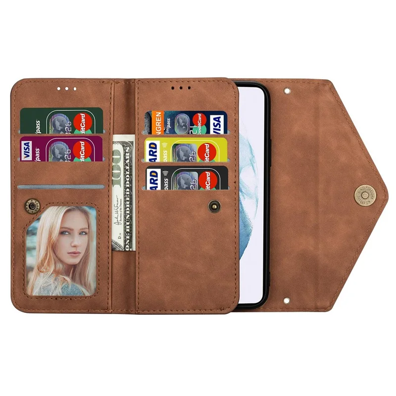 N.BEKUS For Samsung Galaxy S24 Skin-touch Wallet Cell Phone Cases with Short + Long Strap - Brown