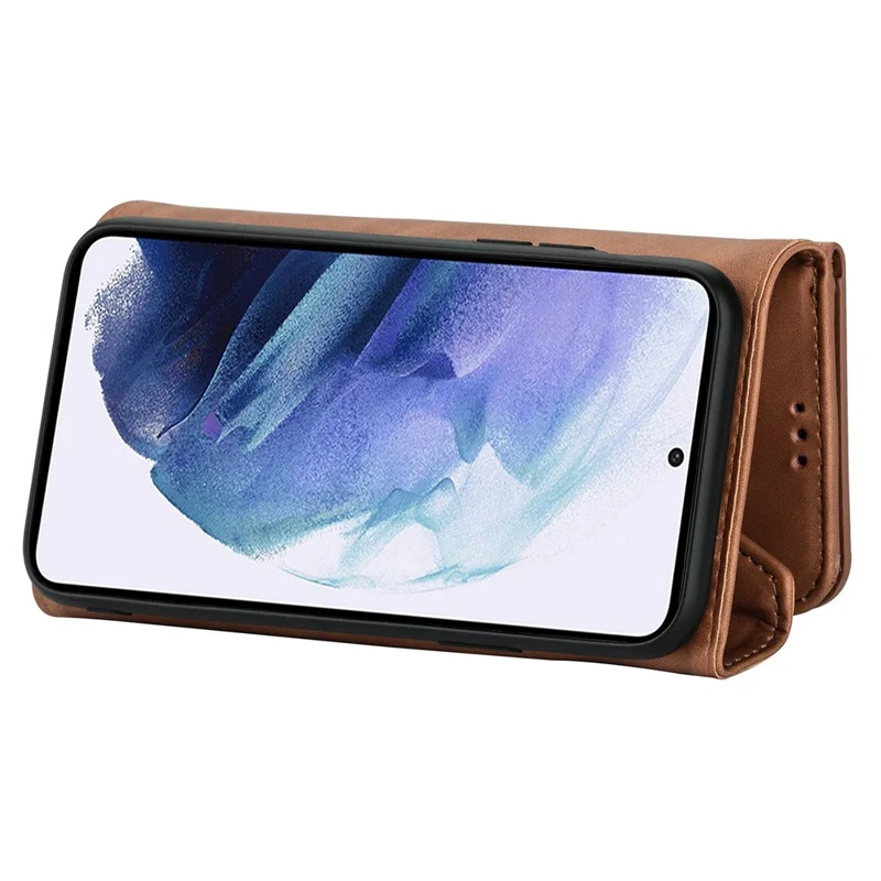 N.BEKUS For Samsung Galaxy S24 Skin-touch Wallet Cell Phone Cases with Short + Long Strap - Brown