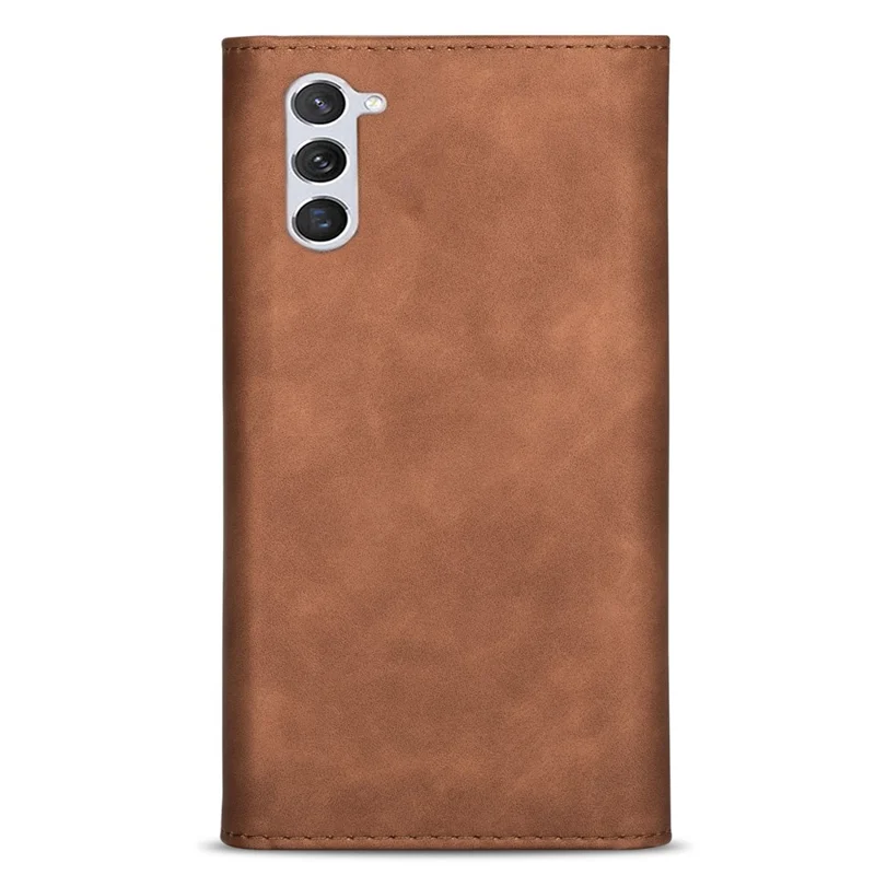N.BEKUS For Samsung Galaxy S24 Skin-touch Wallet Cell Phone Cases with Short + Long Strap - Brown