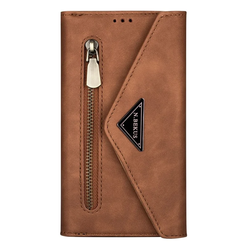 N.BEKUS For Samsung Galaxy S24 Skin-touch Wallet Cell Phone Cases with Short + Long Strap - Brown