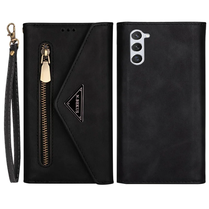 N.BEKUS For Samsung Galaxy S24+ Cover Skin-touch Cell Phone Cases with Short + Long Strap - Black