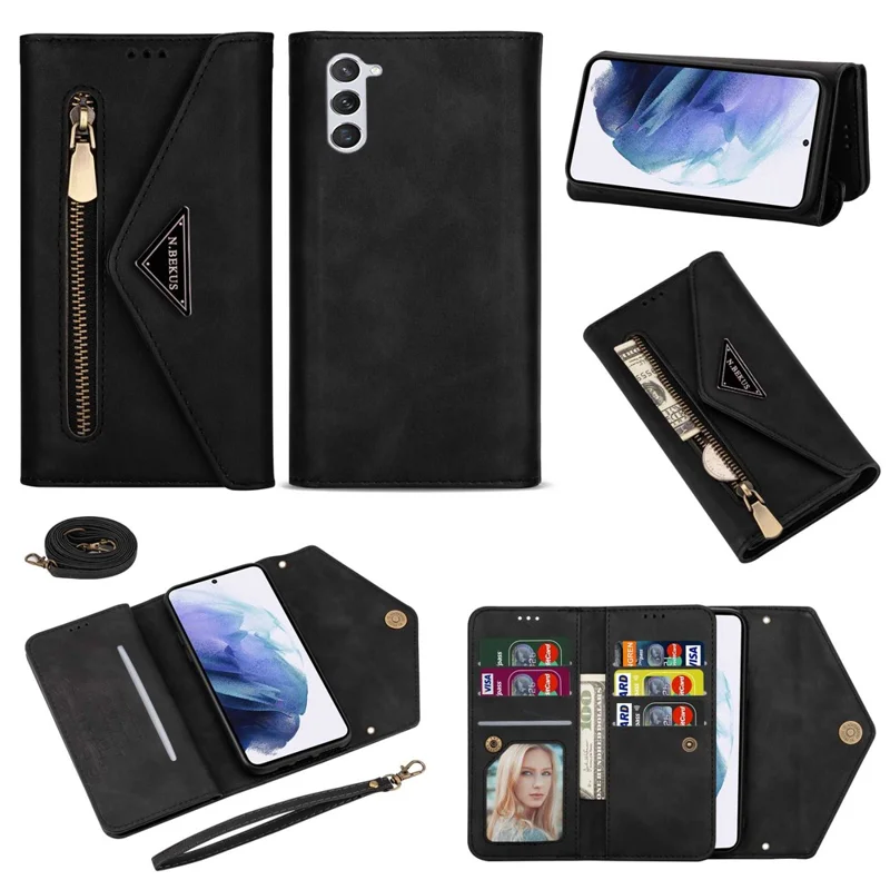 N.BEKUS For Samsung Galaxy S24+ Cover Skin-touch Cell Phone Cases with Short + Long Strap - Black