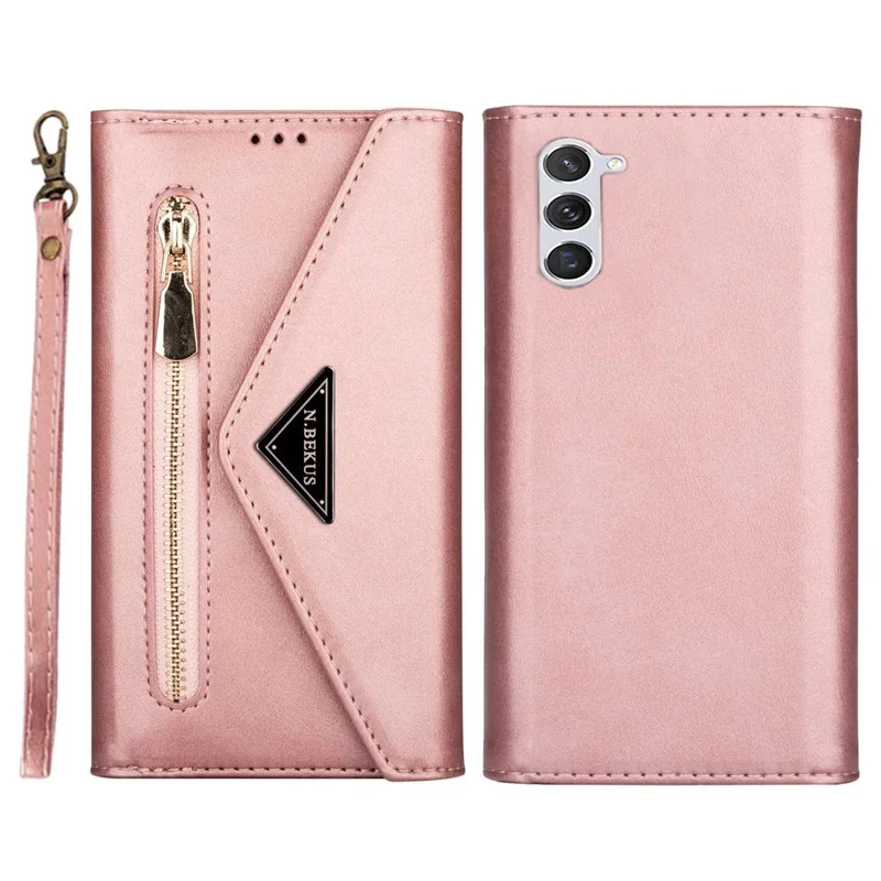 N.BEKUS For Samsung Galaxy S24+ Cover Skin-touch Cell Phone Cases with Short + Long Strap - Rose Gold