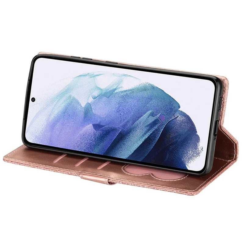 For Samsung Galaxy S24 Case Glittery Phone Wallet Cover with Zipper Pocket - Rose Gold