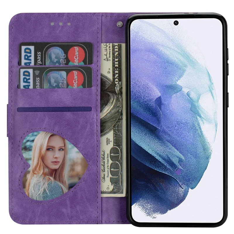 For Samsung Galaxy S24+ Case Zipper Pocket Glittery Leather Phone Cover - Purple