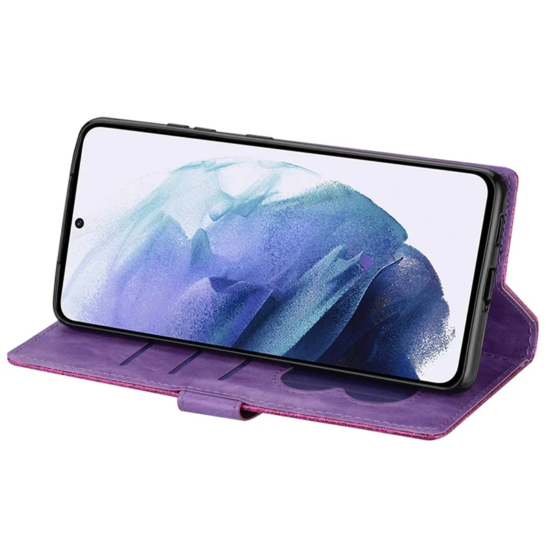 For Samsung Galaxy S24+ Case Zipper Pocket Glittery Leather Phone Cover - Purple