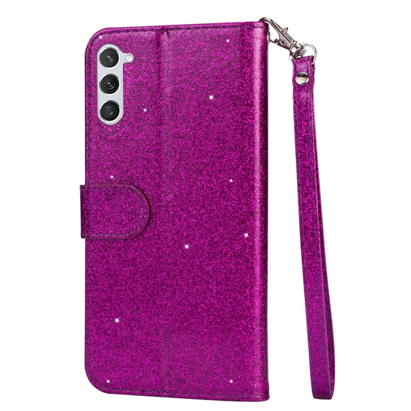 For Samsung Galaxy S24+ Case Zipper Pocket Glittery Leather Phone Cover - Purple