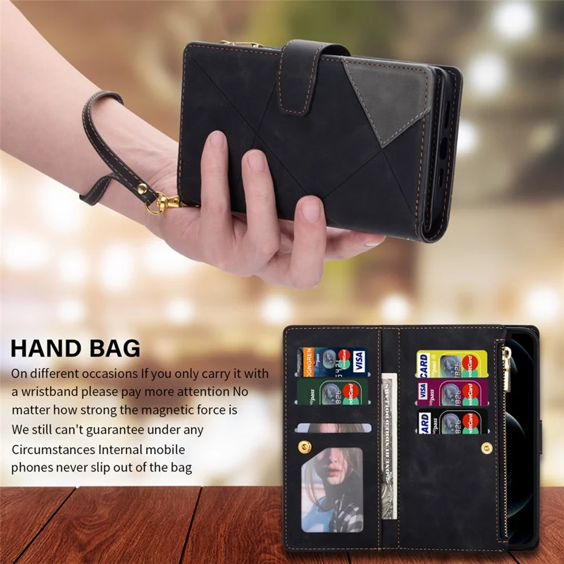 Étui pour Samsung Galaxy S24 Ultra en cuir PU avec poche zippée et motifs imprimés - Noir