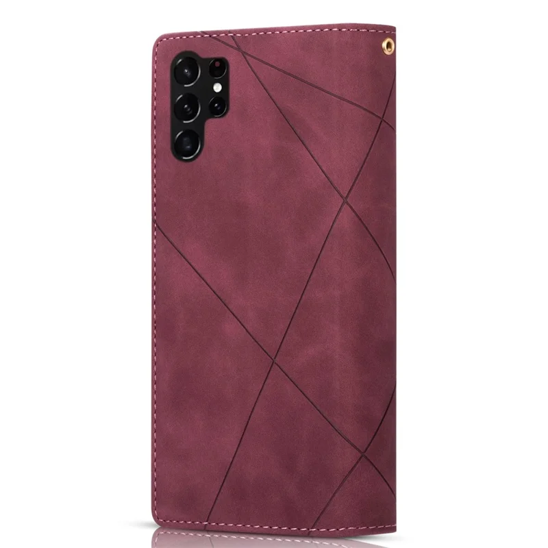 For Samsung Galaxy S24 Ultra Case PU Leather Zipper Pocket Lines Imprinted Cover - Red