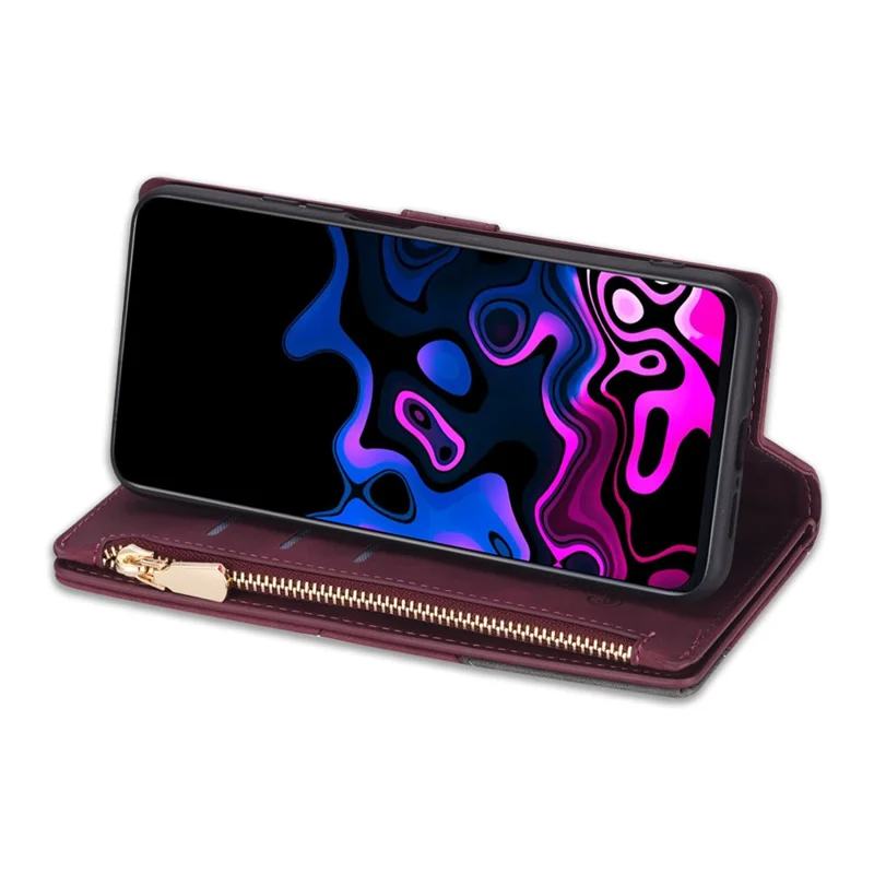 For Samsung Galaxy S24 Ultra Case PU Leather Zipper Pocket Lines Imprinted Cover - Red