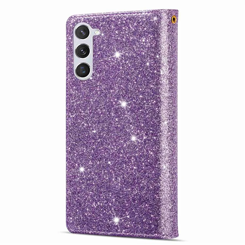 For Samsung Galaxy S24+ Case Zipper Wallet Glittery Leather Phone Cover - Purple