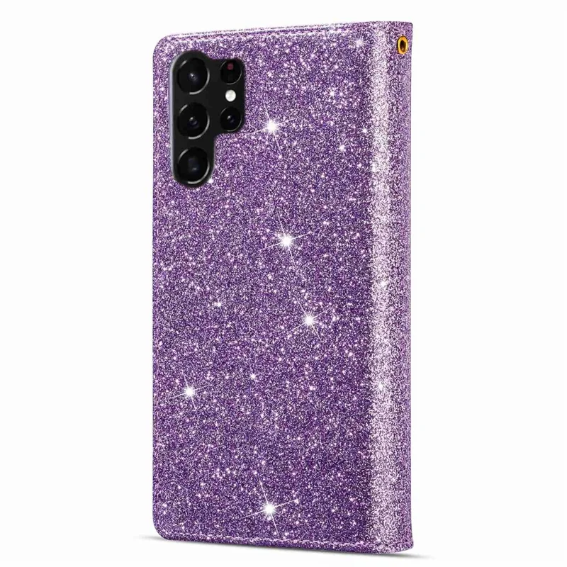 For Samsung Galaxy S24 Ultra Leather Case Zipper Wallet Glittery Phone Cover - Purple