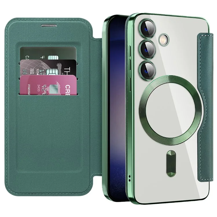 Per Samsung Galaxy S24 Clear Case Compatibile con MagSafe RFID Blocking Electroplating Phone Cover - Blackish Green