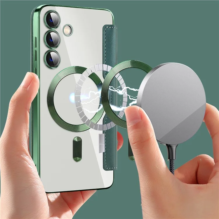 Per Samsung Galaxy S24 Clear Case Compatibile con MagSafe RFID Blocking Electroplating Phone Cover - Blackish Green