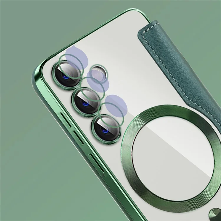 Per Samsung Galaxy S24 Clear Case Compatibile con MagSafe RFID Blocking Electroplating Phone Cover - Blackish Green