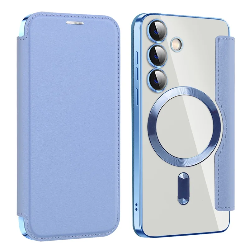 For Samsung Galaxy S24 Clear Case Magnetic Case RFID Blocking Electroplating Phone Cover - Blue