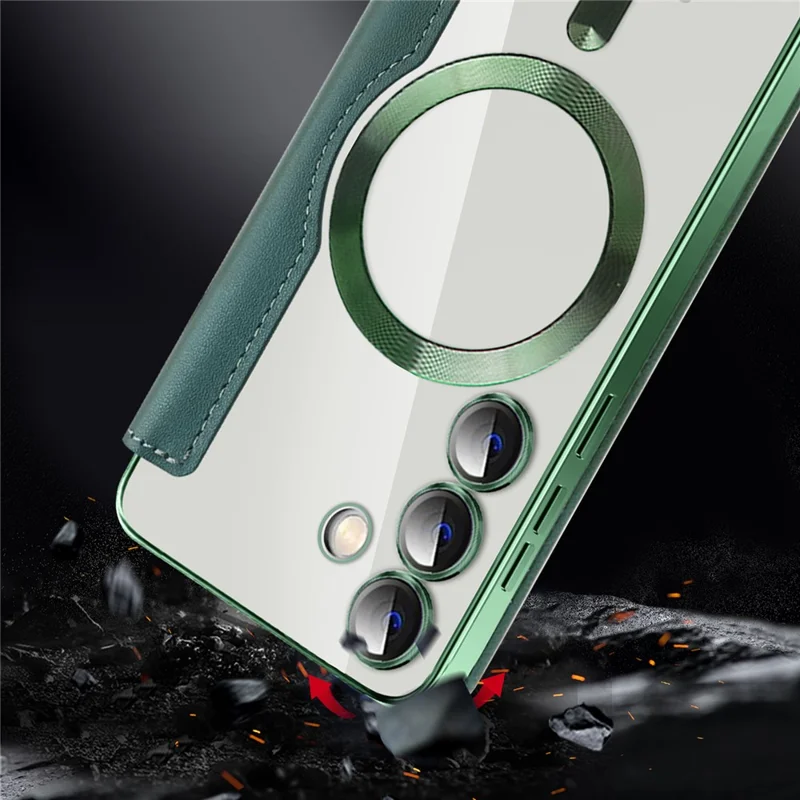 For Samsung Galaxy S24 Clear Case Magnetic Case RFID Blocking Electroplating Phone Cover - Blue