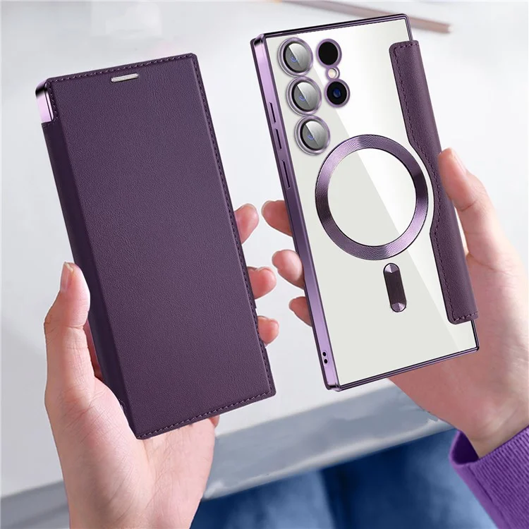 Funda Samsung Galaxy S24 Ultra Compatible con MagSafe Electrochapado Bloqueo RFID Transparente - Morado