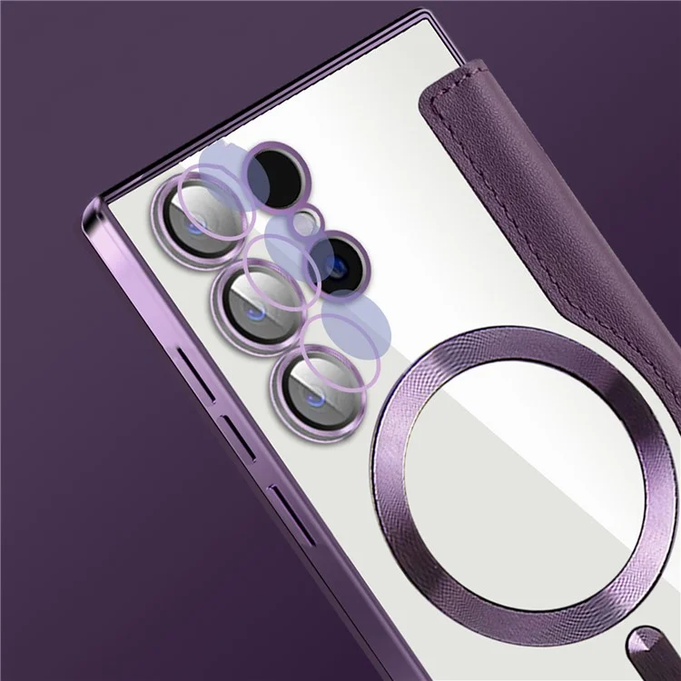 For Samsung Galaxy S24 Ultra Case Compatible with MagSafe Electroplating RFID Blocking Clear Phone Cover - Purple