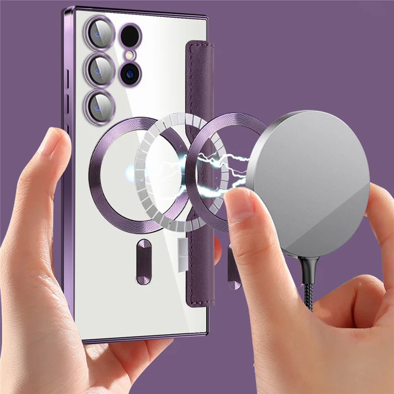 Fodral för Samsung Galaxy S24 Ultra Kompatibel med MagSafe Elektropläterad RFID-skyddande Transparent Mobilskal - Svart