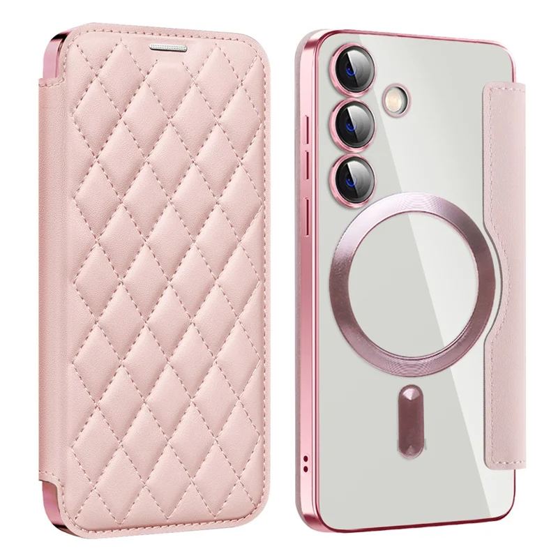 For Samsung Galaxy S24 Magnetic Case Card Holder Phone Cover - Pink