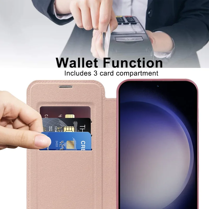 For Samsung Galaxy S24 Magnetic Case Card Holder Phone Cover - Pink