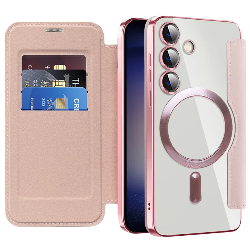 For Samsung Galaxy S24 Magnetic Case Card Holder Phone Cover - Pink