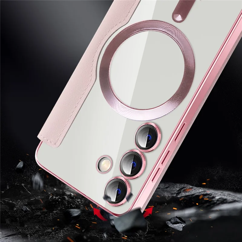 For Samsung Galaxy S24 Magnetic Case Card Holder Phone Cover - Pink
