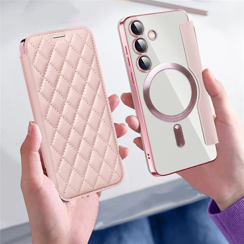 For Samsung Galaxy S24 Magnetic Case Card Holder Phone Cover - Pink