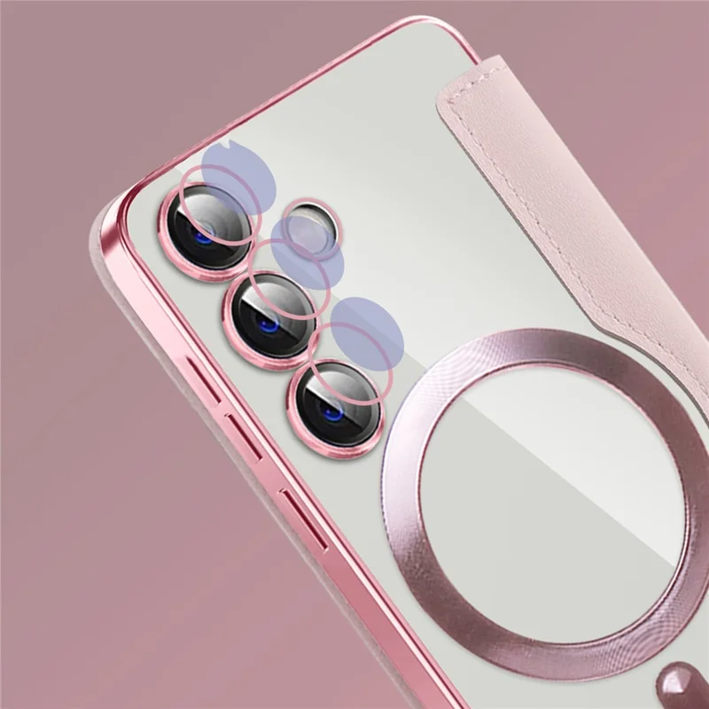 For Samsung Galaxy S24 Magnetic Case Card Holder Phone Cover - Pink
