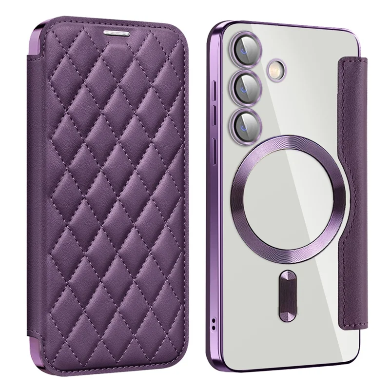 For Samsung Galaxy S24+ Case Card Holder Shockproof Phone Cover Compatible with MagSafe - Purple