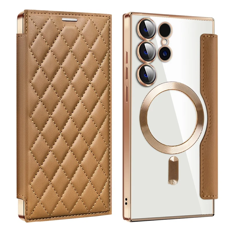 Funda para Samsung Galaxy S24 Ultra Anti-Drop PU Leather Phone Cover Compatible con MagSafe - Marrón