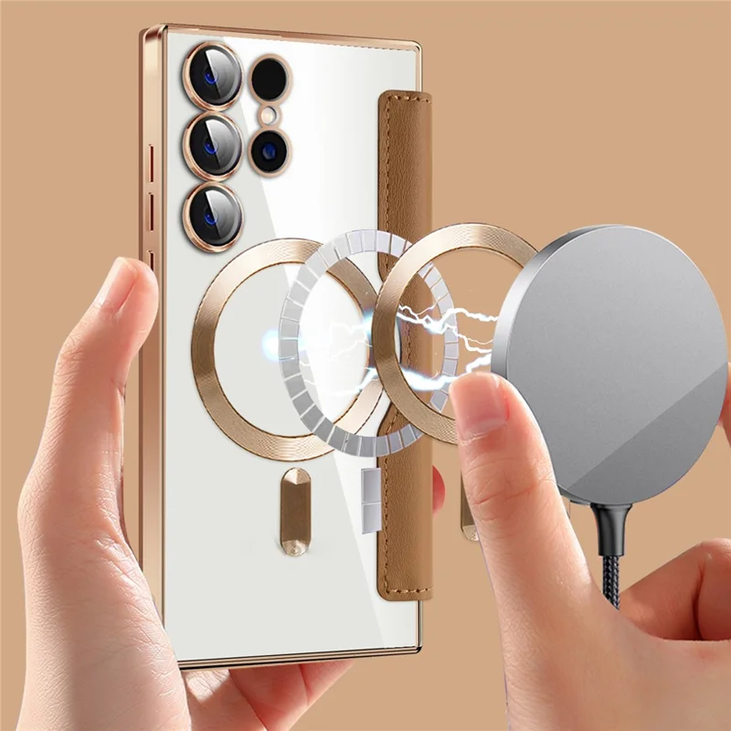 Funda para Samsung Galaxy S24 Ultra Anti-Drop PU Leather Phone Cover Compatible con MagSafe - Marrón