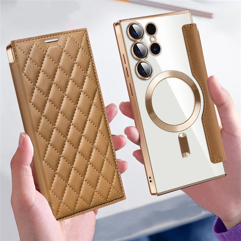 Funda para Samsung Galaxy S24 Ultra Anti-Drop PU Leather Phone Cover Compatible con MagSafe - Marrón