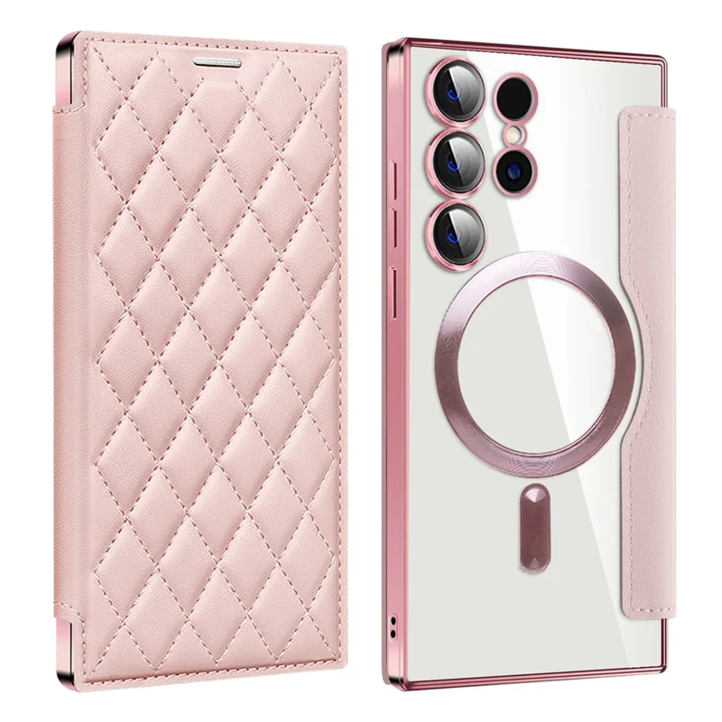 For Samsung Galaxy S24 Ultra Case Anti-Drop PU Leather Phone Cover Magnetic Case - Pink