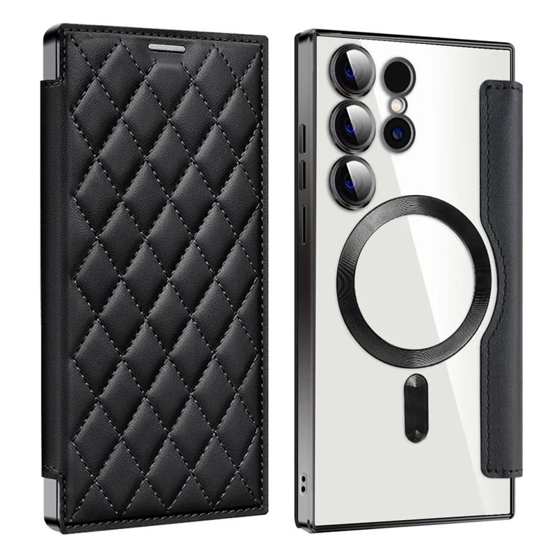 For Samsung Galaxy S24 Ultra Case Anti-Drop PU Leather Phone Cover Magnetic Case - Black