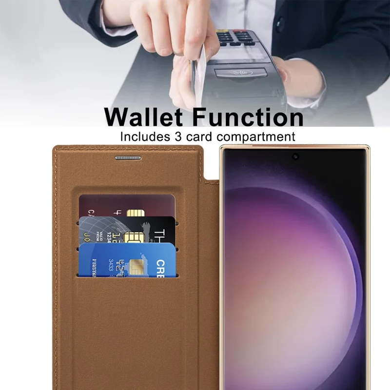 For Samsung Galaxy S24 Ultra Case Anti-Drop PU Leather Phone Cover Magnetic Case - Black