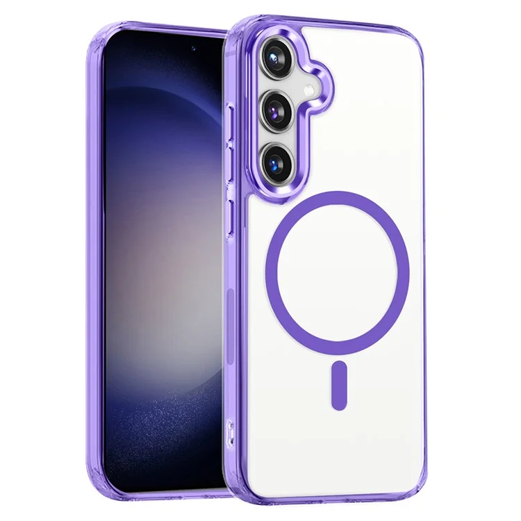 For Samsung Galaxy S24 Case Anti-Scratch PC + TPU Clear Phone Cover Compatible with MagSafe - Purple