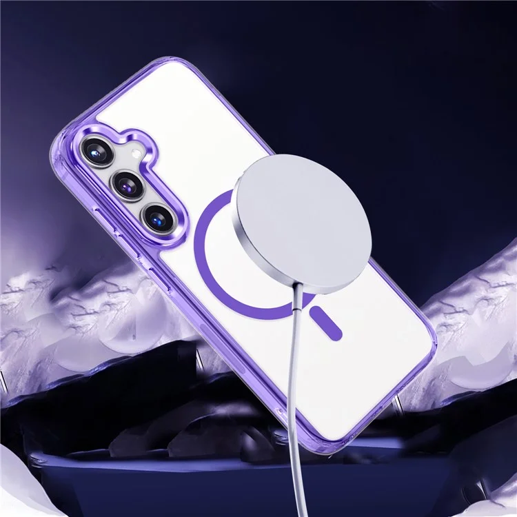 For Samsung Galaxy S24 Case Anti-Scratch PC + TPU Clear Phone Cover Compatible with MagSafe - Purple