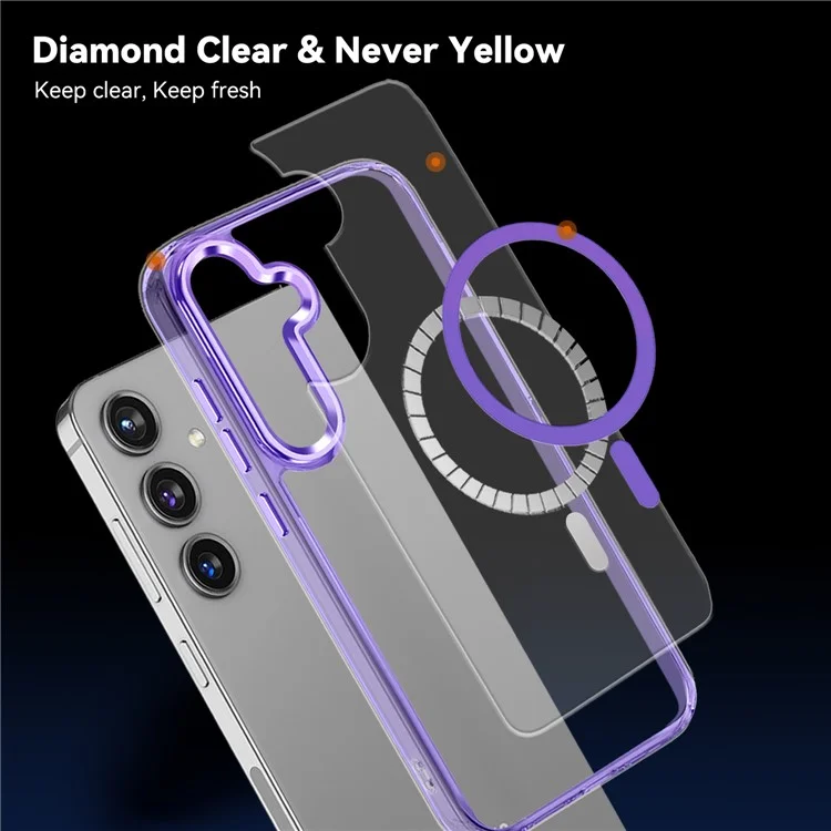 For Samsung Galaxy S24 Case Anti-Scratch PC + TPU Clear Phone Cover Compatible with MagSafe - Purple