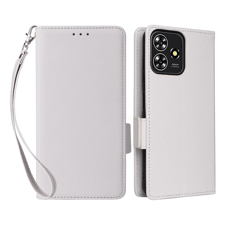 Для ZTE Blade A73 4G / Blade V50 Smart / Blade V50 Desig 4G / Axon 50 Lite, чехол с текстурой личи из искусственной кожи, бумажник для телефона с ремешком - белый
